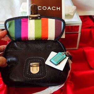 COACH 🌈 Rainbow Satin Lined Leather Wristlet 🛍️ NWT